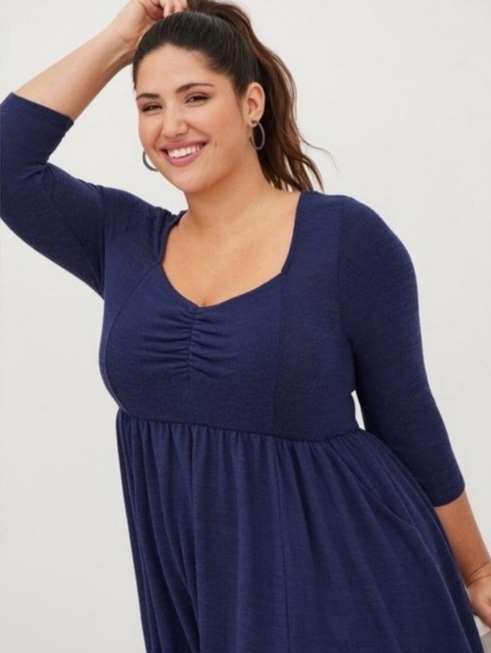 Torrid super soft plush 3/4 sleeve navy skater dress stretch pockets minimalist - Picture 6 of 11